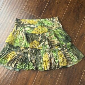 Guess Green and Yellow Leaf Print Mini Skirt | Size Small
